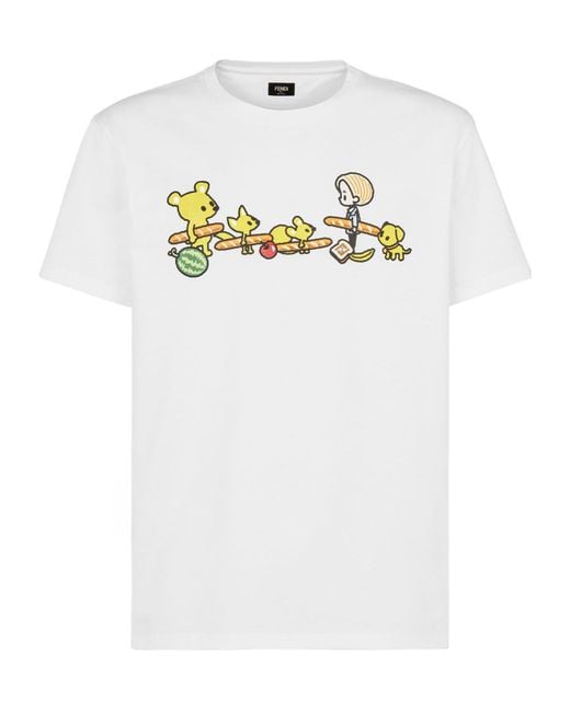 Fendi Burgundy Red Squirrel Print Cotton T-Shirt