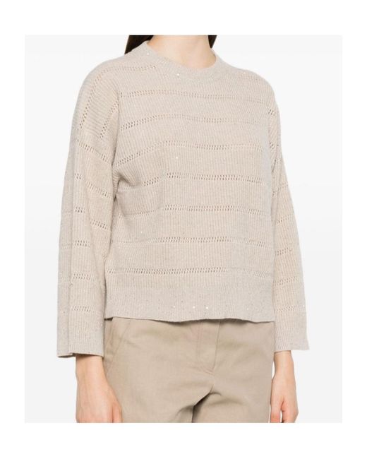 Brunello Cucinelli Natural Striped Open-Knit Sweater