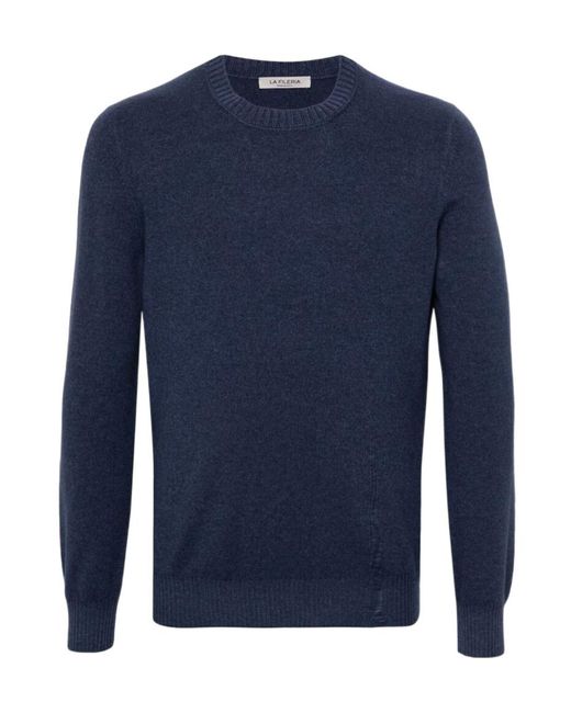Gran Sasso Blue Ribbed Details Vintage Crew Neck Jumper for men