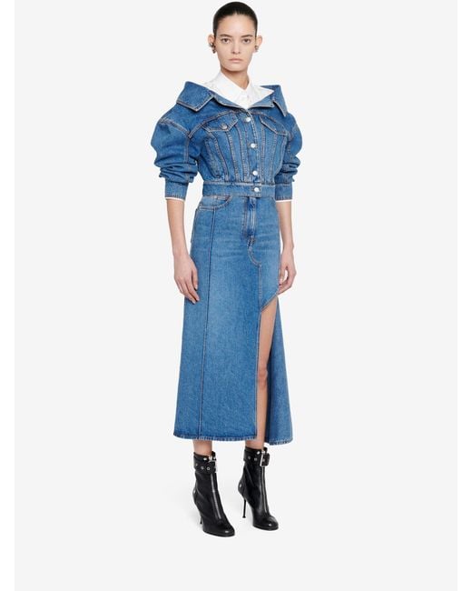 McQueen Blue Cropped Denim Jacket