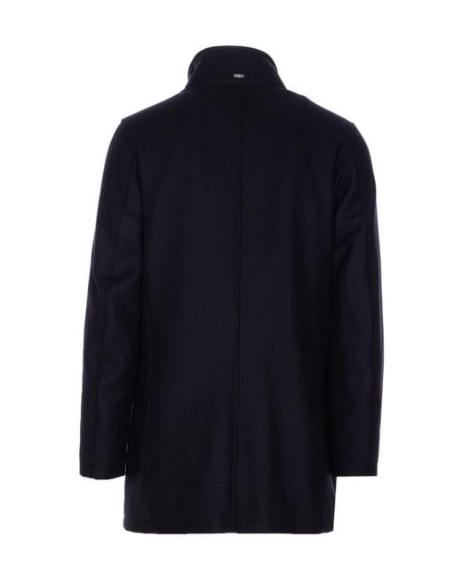 Herno Blue High Neck Long Coat for men