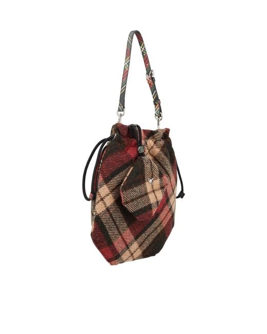 Vivienne Westwood Brown Logo Plaque Checked Clutch Bag