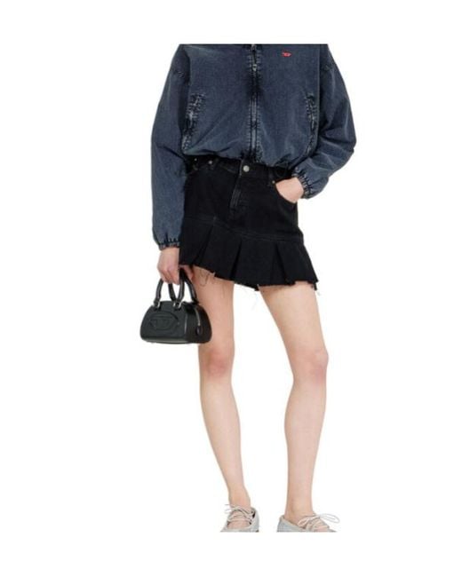 DIESEL Black Frayed Denim Skirt