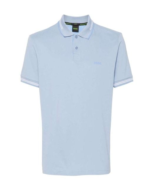 Boss Blue Logo-Print Polo Shirt for men