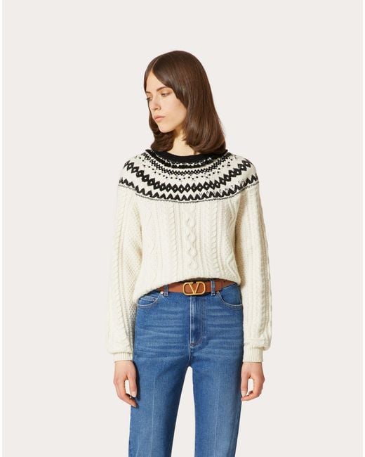 Valentino White Foulard Archive Cable-Knit Jumper