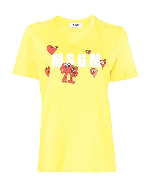 MSGM Yellow Logo Printed T-Shirt