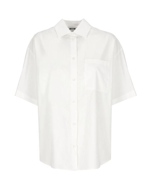 MSGM White Short-Sleeve Pocket Shirt