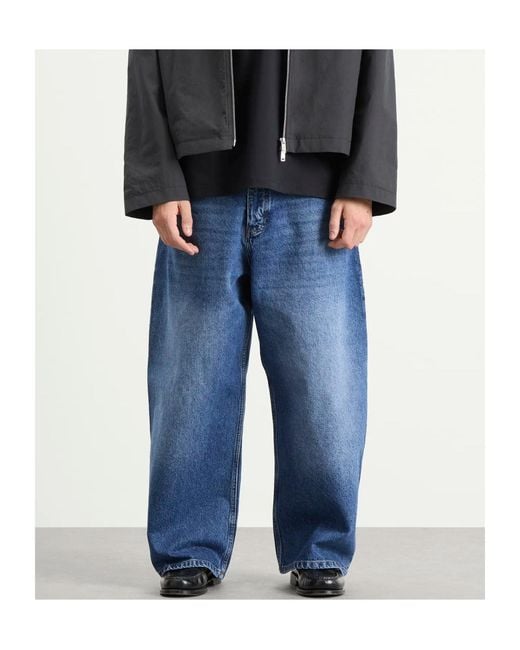 Studio Nicholson Blue Logo Patch Cropped Wide-Leg Jeans for men