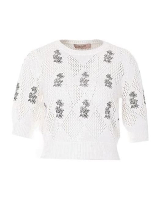 Twinset White Embroidered Detailed Knitted Top
