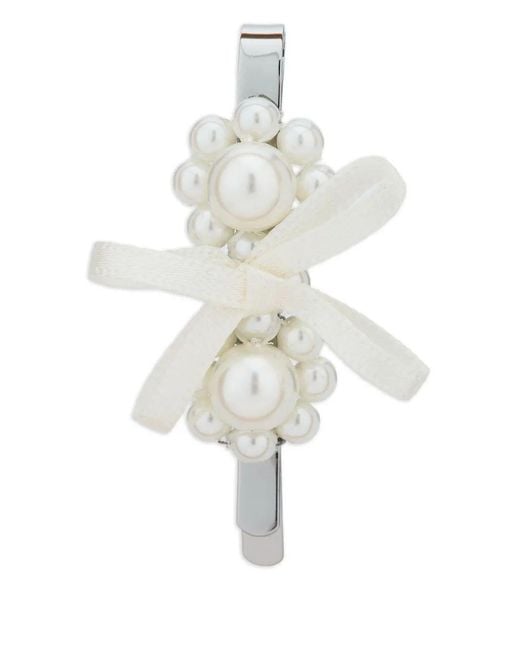 Simone Rocha White Petite Bow Mini Flower Hair Clip