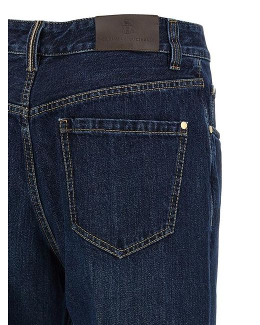 Brunello Cucinelli Blue Logo Patch Cropped Jeans