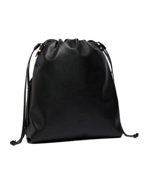 Pinko Black Drawstring Logo Plaque Shoulder Bag