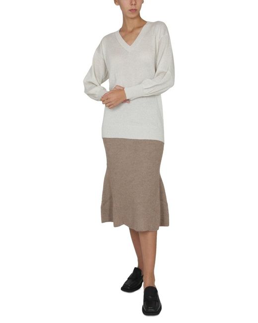 Fabiana Filippi White V-Neck Ribbed Jumper