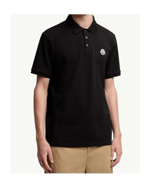 Moncler Black Logo Patch Cotton Piquet Polo Shirt for men
