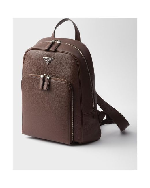 Prada Brown Triangle-Logo Zipped Backpack for men