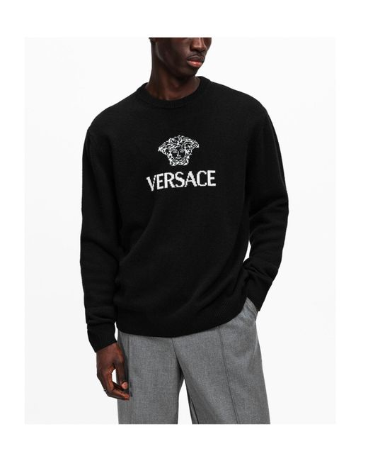 Versace Black Simple Crew Neck Sweater for men