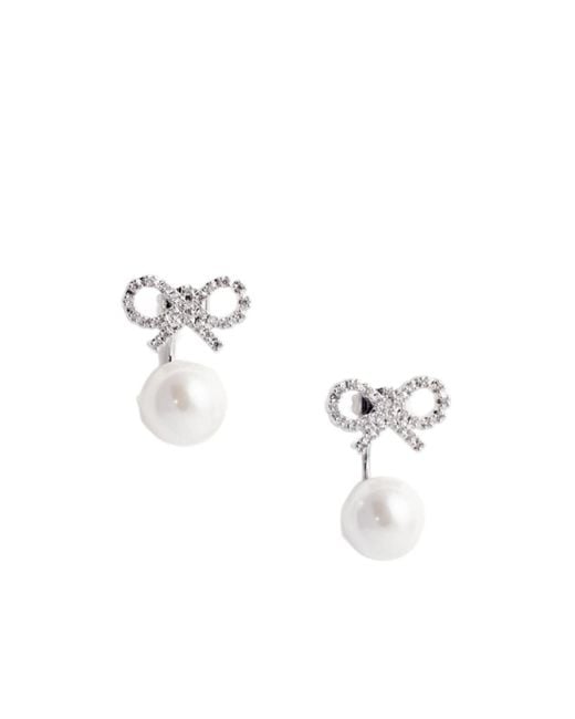 Self-Portrait White Bow Embellished Jacket Earrings