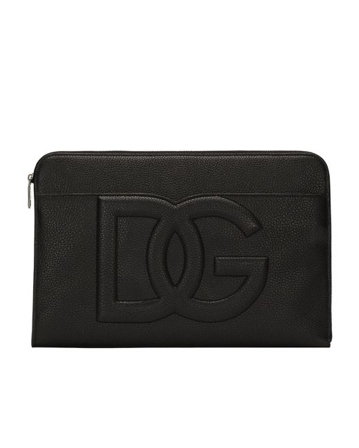 Dolce & Gabbana Black Large Loog Embossed Zipped Pouch for men