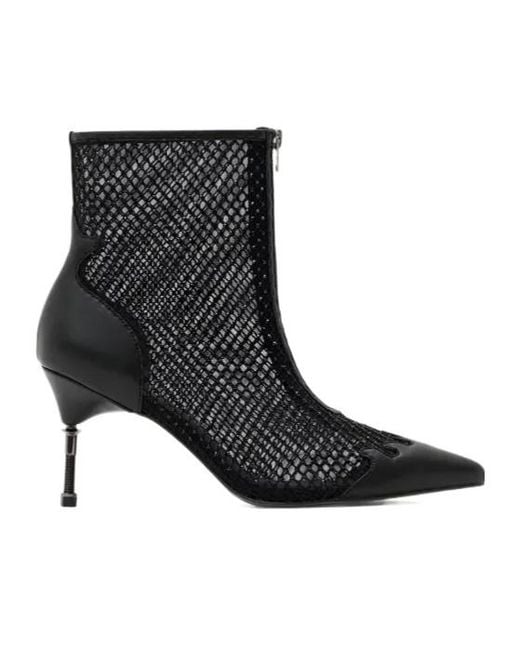 AllSaints Black Natasha Mesh High-Heel Ankle Boots