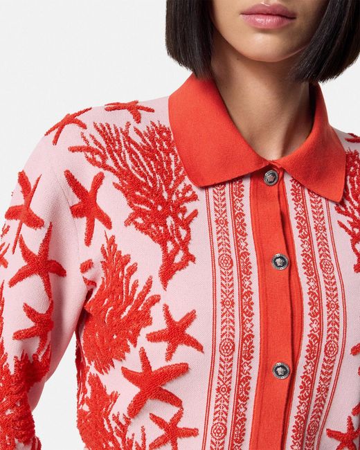 Versace Tresor De La Mer Towel Stitch Jacquard Collared Cardigan