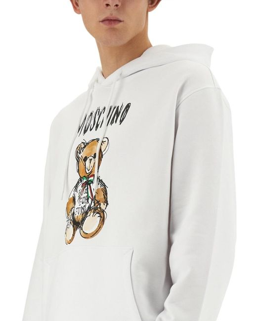 Moschino White Hooded Long-Sleeved Sweater for men
