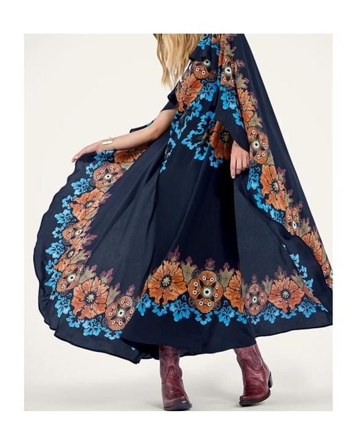 LaDoubleJ Blue Floral-Print Midi Day Dress