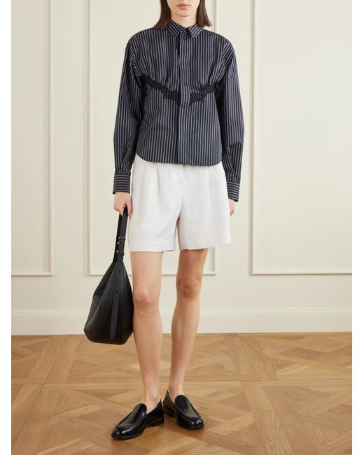 Sacai Blue Striped Lace-Trimmed Cotton-Blend Poplin Shirt