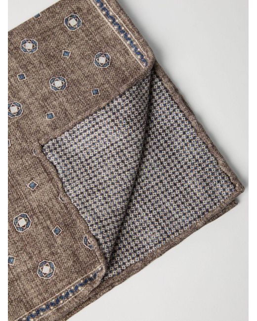 Brunello Cucinelli Brown Graphic-Print Silk Pocket Square for men