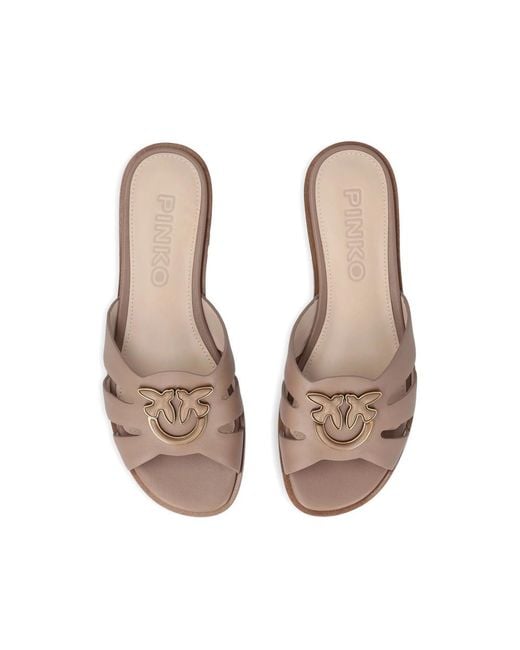 Pinko Brown Love Birds Cut-Out Flat Sandals