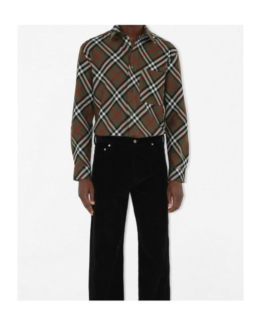 Burberry Gray Long Sleeved Checked Buttoned Shirt for men