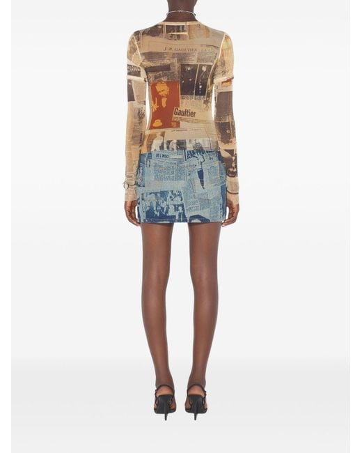 Jean Paul Gaultier Multicolor Mesh Newspaper Print T-Shirt