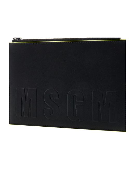 MSGM Black Embossed-Logo Clutch Bag for men