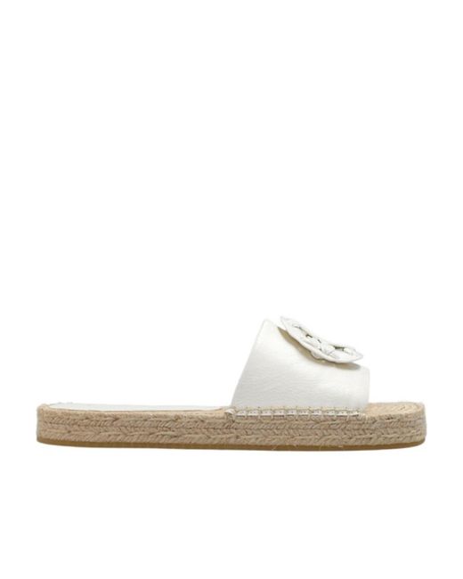 Tory Burch White Double T Slip-On Espadrille Slides