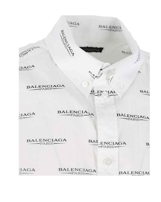 Balenciaga Allover Logo Printed Short-Sleeved Shirt in White for