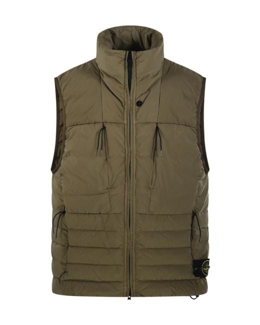 Stone Island Green Zip-Up Down Vest for men
