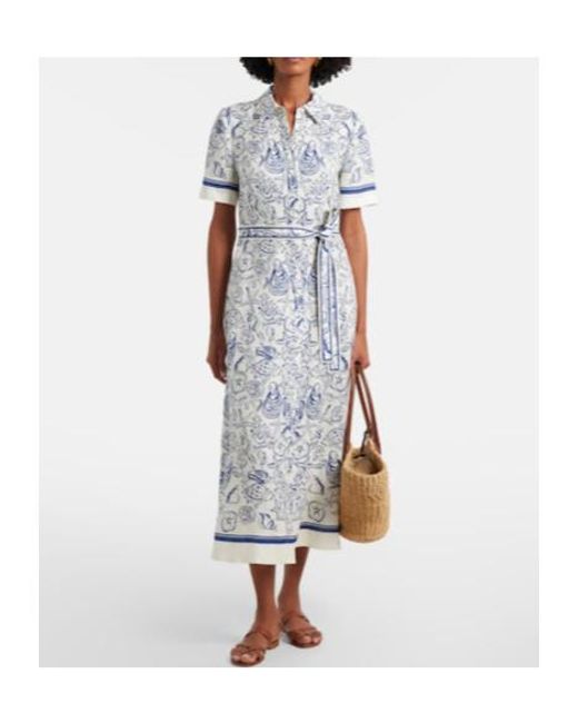 Jonathan Simkhai Blue Audria Printed Linen-Blend Shirt Dress