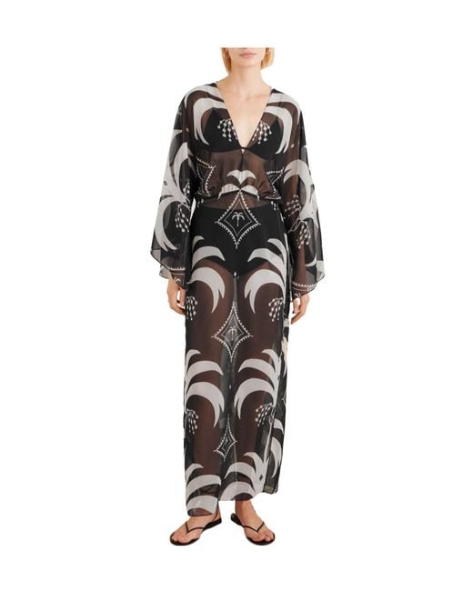 Johanna Ortiz Black Spiritual Healers Cape-Sleeve Maxi Dress
