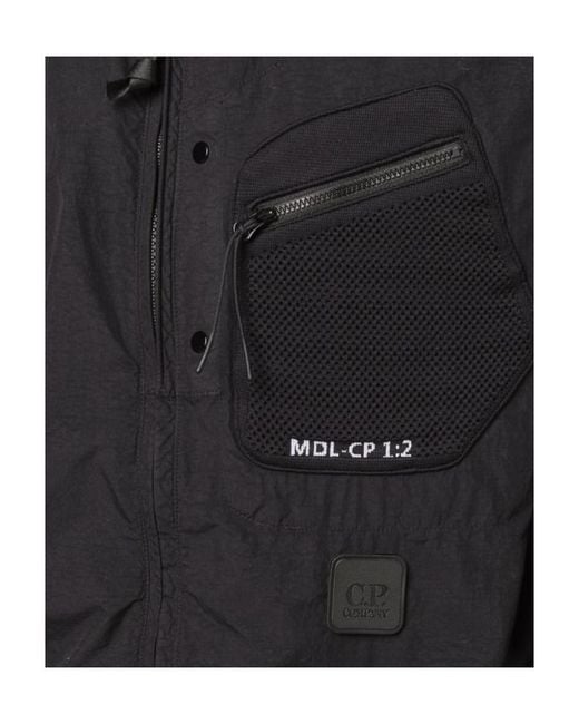 C P Company Black Mesh-Pocket Shirt Jacket for men