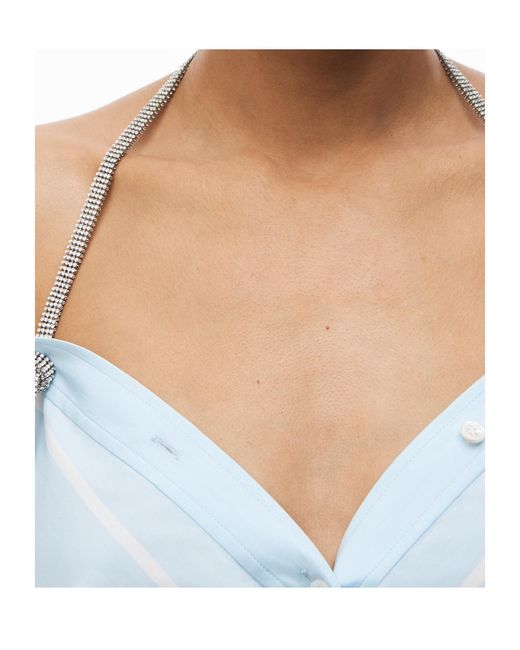 Alexander Wang Blue Crystal-Embellished Striped Cotton Shirt