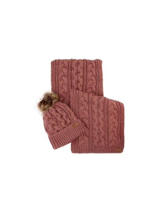 Barbour Red Logo Patch Ribbed Scarf And Beanie Set