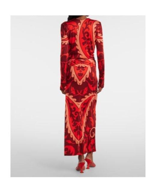 Johanna Ortiz Gathered Printed Jersey Midi Dress
