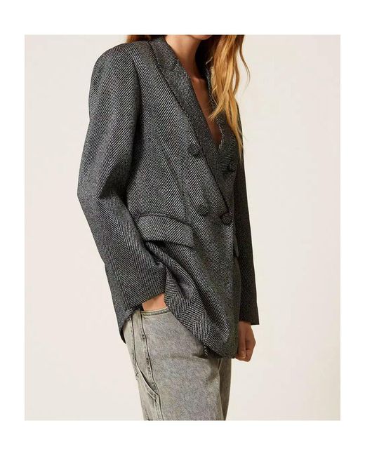 Twinset Gray Herringbone Double-Breasted Blazer