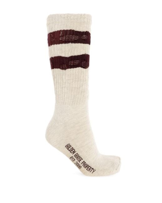 Golden Goose Deluxe Brand White Distressed-Finish Ribbed Socks for men