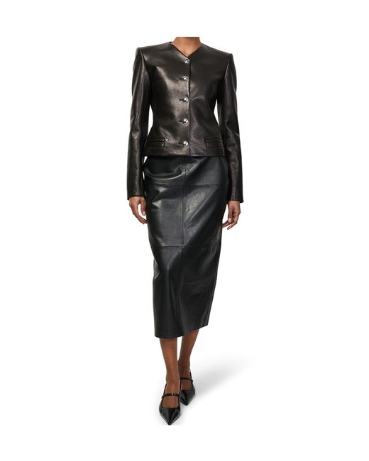 Khaite Black Collarless Motorcycle Leather Jacket