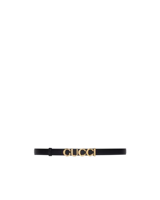 Gucci Black Logo Lettering Plaque Buckle Belt
