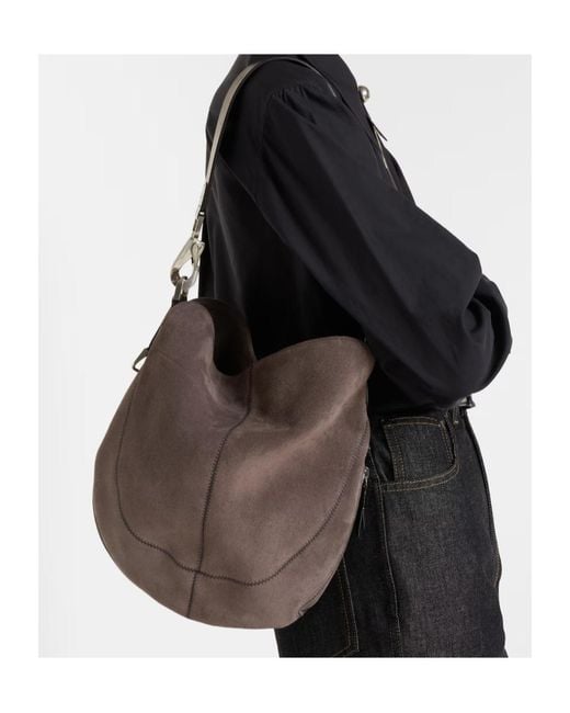 Lemaire Gray Quiver Clip Medium Suede Shoulder Bag