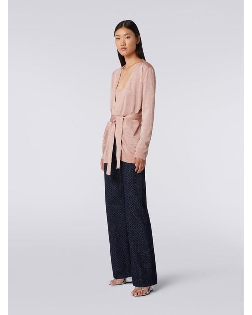 Missoni Pink Metallic-Threading V-Neck Belted Cardigan