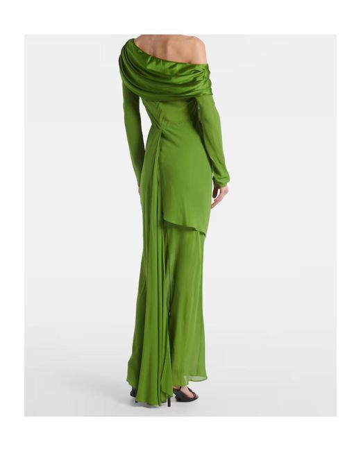 Christopher Esber Green Draped Sheer Silk Georgette Gown