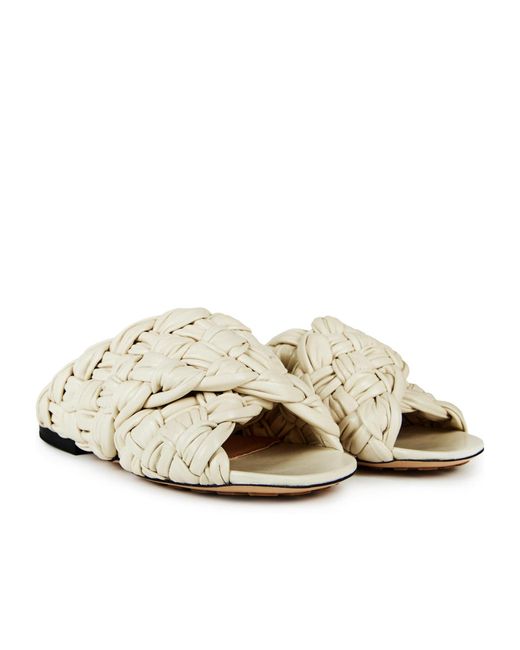 Bottega Veneta White Sleek Flat Mules