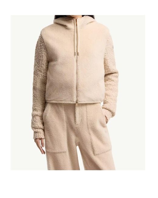 Moncler Natural Bouclé Teddy Zip-Up Hoodie